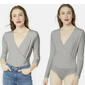 J Crew Factory Faux Wrap Gray Long Sleeve Body Suit